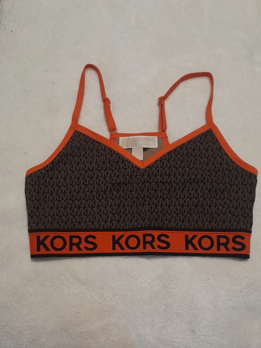 Michael Kors Brown Monogram Crop Camisole with Orange Trim ** Never Worn**